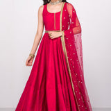 Fuchsia Pink Gota Bordered Anarkali Set