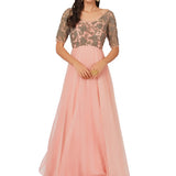 Dusty Pink Stone Embellished Off-Shoulder Gown