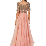 Dusty Pink Stone Embellished Off-Shoulder Gown