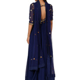 Navy Blue Gold Foil Printed Embroidery Gown
