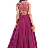 Magenta Gold Embroidered Net Gown