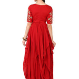 Red Gold Embroidered Draped Gown