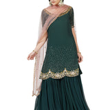 Bottle Green Mirror Embellished Sharara Set