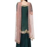 Bottle Green Mirror Embellished Sharara Set