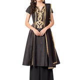 Charcoal Grey Gold Embroidered Sharara Set