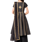 Charcoal Grey Gold Embroidered Sharara Set