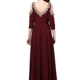 Maroon Gold Embroidered Cold Shoulder Gown