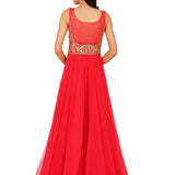 Coral Pink Gold Embroidered Net Gown