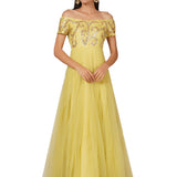 Lemon Yellow Sequin Off-Shoulder Gown
