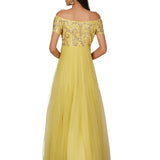 Lemon Yellow Sequin Off-Shoulder Gown