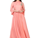 Peach Embellished Peplum Jacket Gown