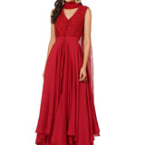 Red Beaded Handkerchief Hem Gown