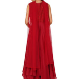 Red Beaded Handkerchief Hem Gown