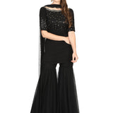 Black Sequin Fringe Sharara Set