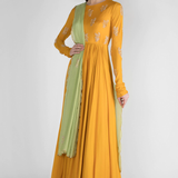 Mustard Yellow Gold Leaf Embroidered Anarkali Set