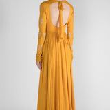 Mustard Yellow Gold Leaf Embroidered Anarkali Set