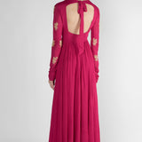 Fuchsia Pink Gold Leaf Embroidered Anarkali Set