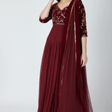 Maroon Velvet Yoke Anarkali Set