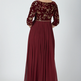 Maroon Velvet Yoke Anarkali Set