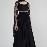 Black Gold Embroidered Anarkali Set