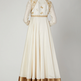 Ivory Gold Bordered Jacket Style Anarkali Set
