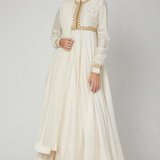 Ivory Gold Embroidered Mandarin Collar Gown