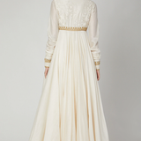 Ivory Gold Embroidered Mandarin Collar Gown