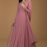 Dusty Rose Stone Embellished Anarkali Set