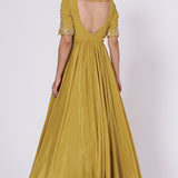 Olive Green Gold Embroidered Anarkali Set
