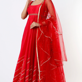 Red Gold Chevron Bordered Anarkali Set