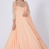 Peach Gold Embellished Sleeve Embroidered Anarkali Set