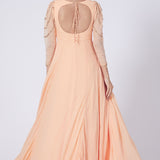 Peach Gold Embellished Sleeve Embroidered Anarkali Set