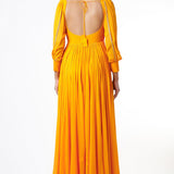 Mustard Yellow Ombre Puff Sleeve Embroidered Anarkali Set