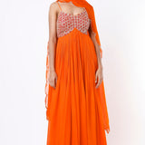 Orange Mirror Embellished Cutout Anarkali Gown