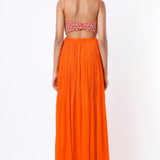 Orange Mirror Embellished Cutout Anarkali Gown