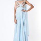 Powder Blue Floral Embellished Embroidered Anarkali Set