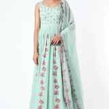 Teal Gold Embroidered Anarkali Set