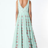 Teal Gold Embroidered Anarkali Set