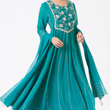 Mint Green Floral Vine Embroidered Anarkali Set