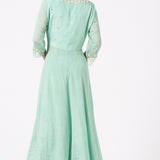 Sea Green Peach Contrast Bordered Anarkali Set