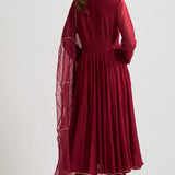 Maroon Beaded Neckline Anarkali Set