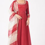 Crimson Red Mirror Embellished Anarkali Set