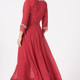 Crimson Red Mirror Embellished Anarkali Set