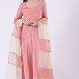 Dusty Peach Mirror Embellished Anarkali Set