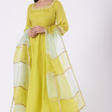 Lime Green Mirror Embellished Anarkali Set
