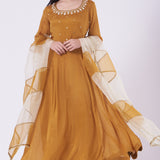 Brown Mirror Embellished Anarkali Set