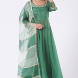 Forest Green Mirror Embellished Anarkali Set