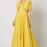 Yellow Embellished Bolero Jacket Gown