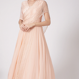 Peach Sequin Striped Drape Gown