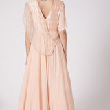 Peach Sequin Striped Drape Gown